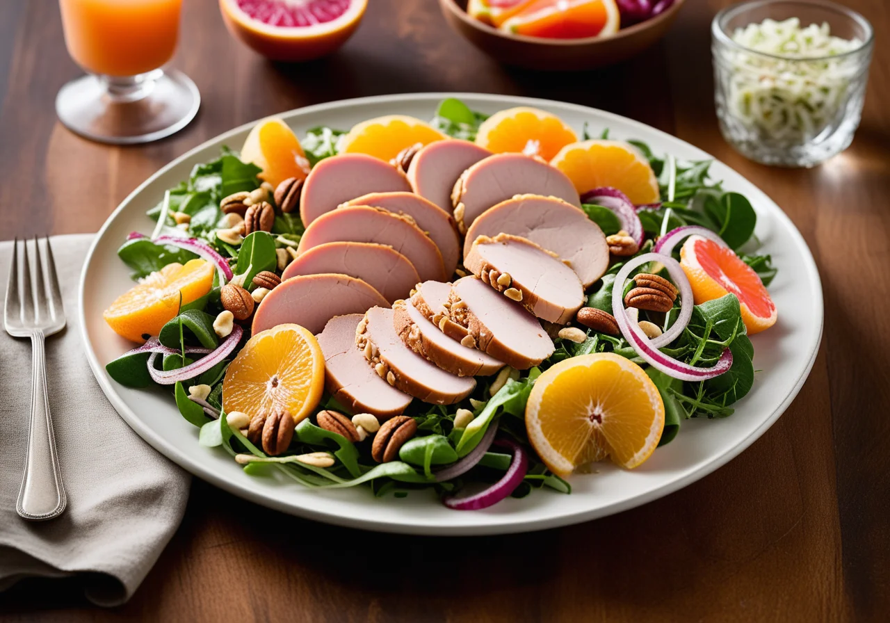 Turkey Strips on Colorful Salad