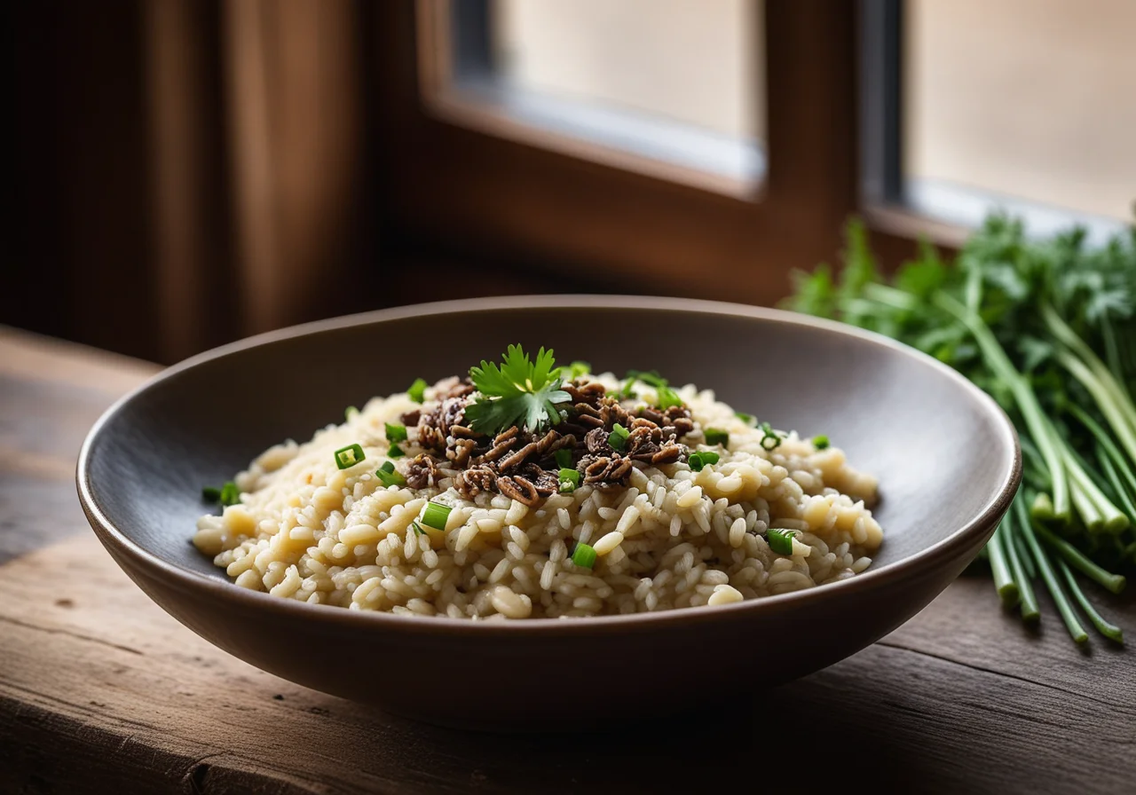 Risotto with Pearl Barley and Morel Mushrooms (vegan)