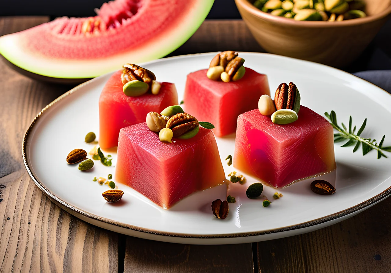 Baked Watermelon Cubes with Cheese