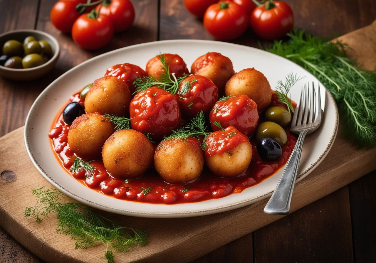 Fish Balls with Olives and Tomato Sauce