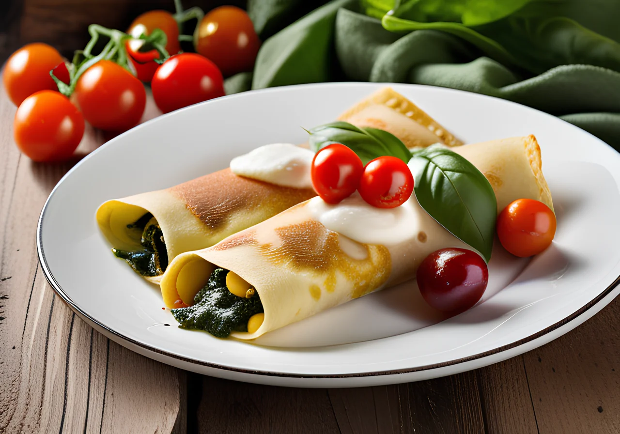 Spinach, Tomato and Pine Nut Crepes