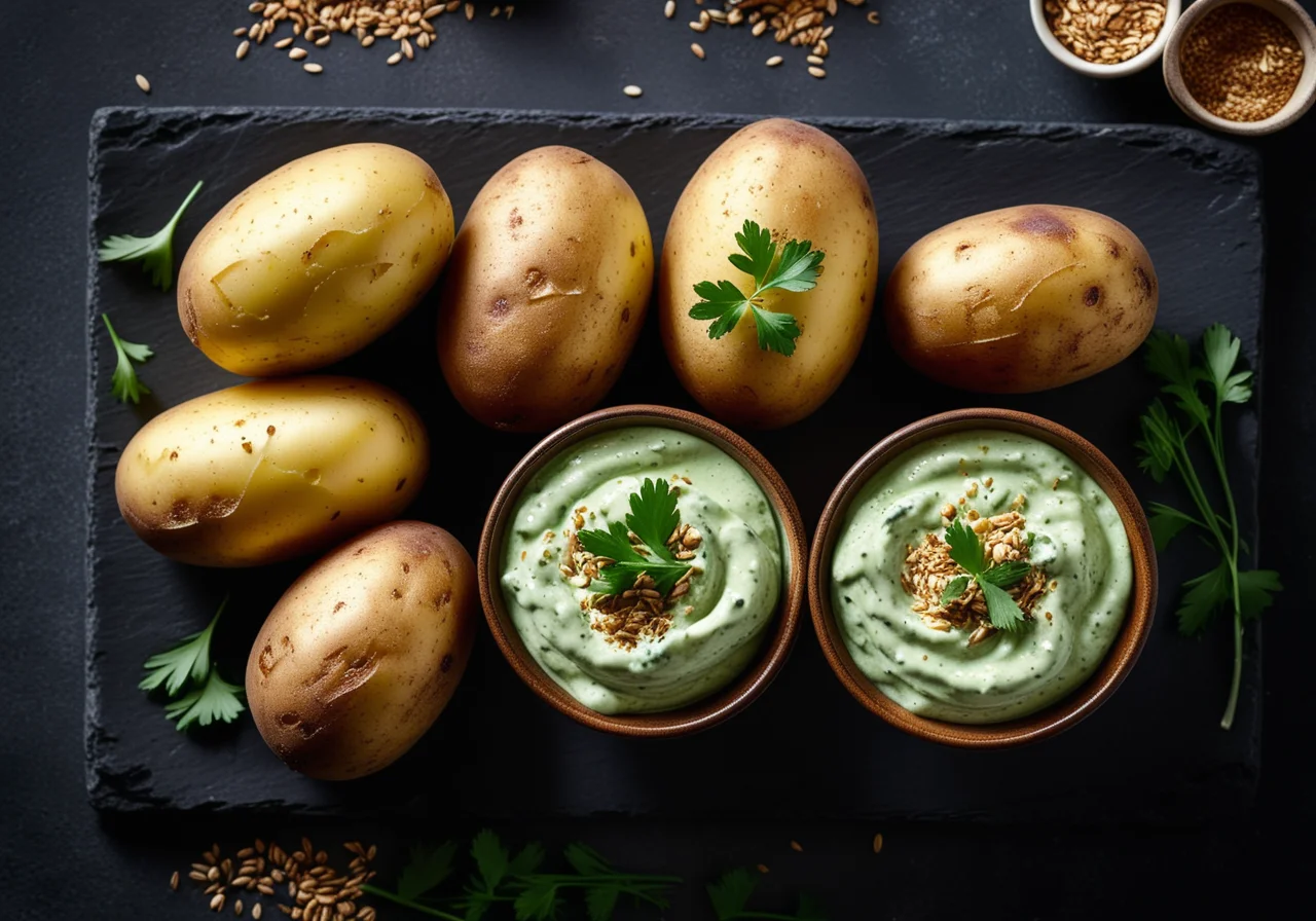 Foil-Wrapped Potato with Vegetable Quark Dip