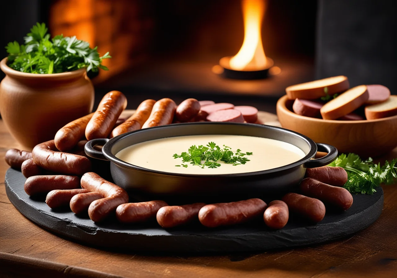 Fondue with Sausages and Dip