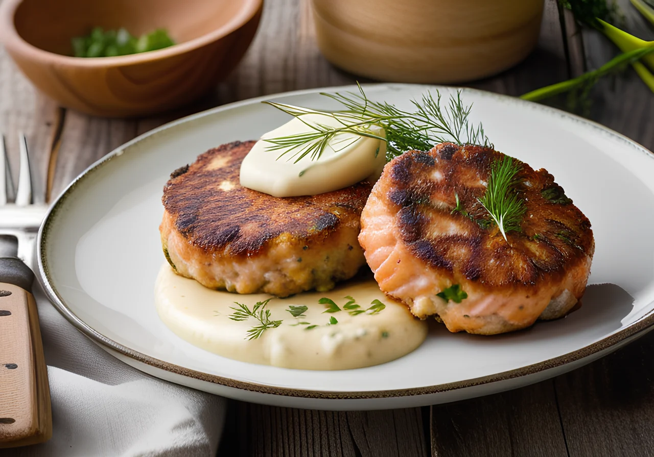 Salmon Patties on Leek