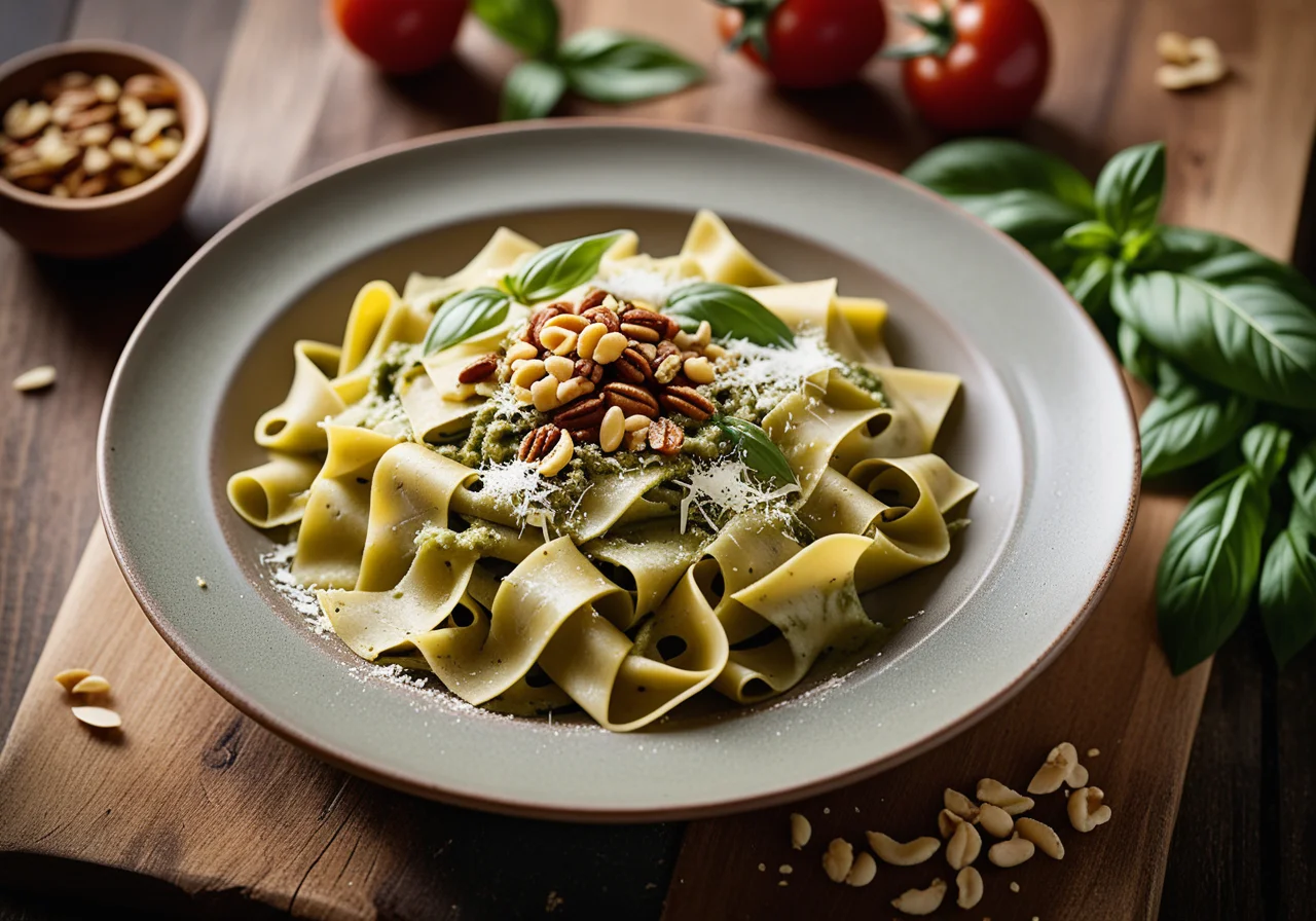 Pasta with Pesto, Parmesan and Pine Nuts