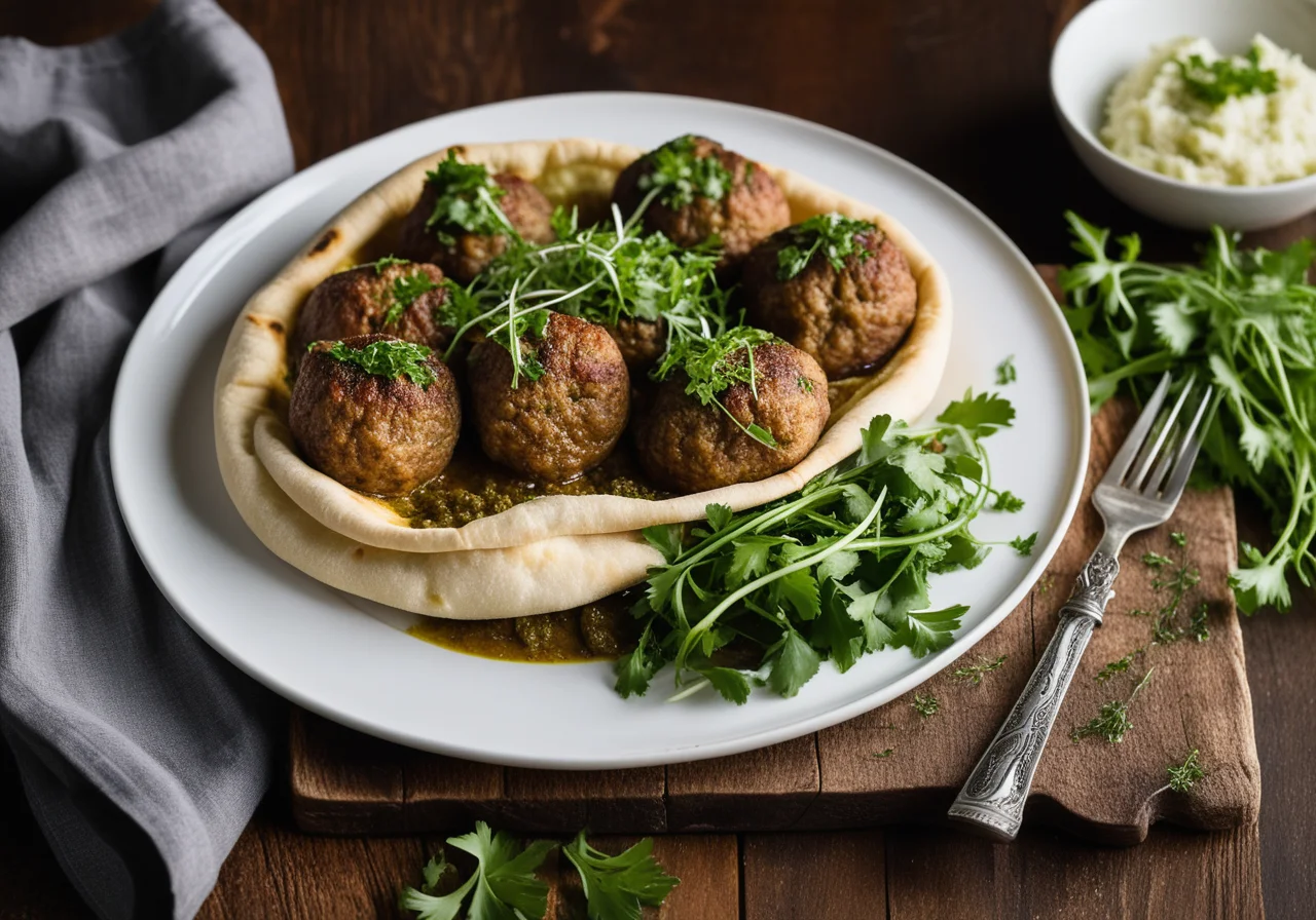 Lamb Meatballs on Pita Bread with Garlic Oil