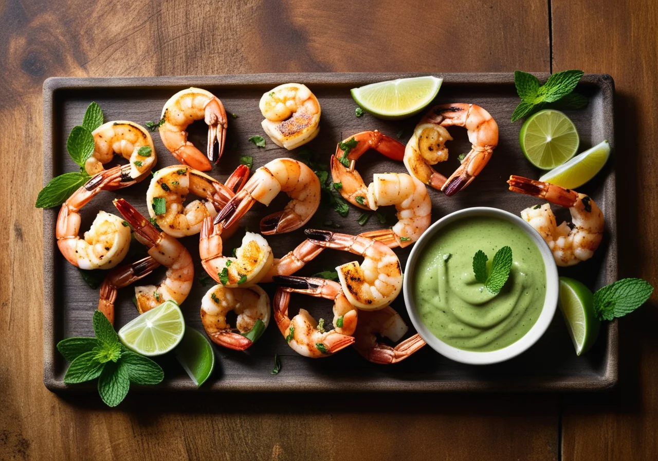 Shrimp Skewers with Mint Sauce