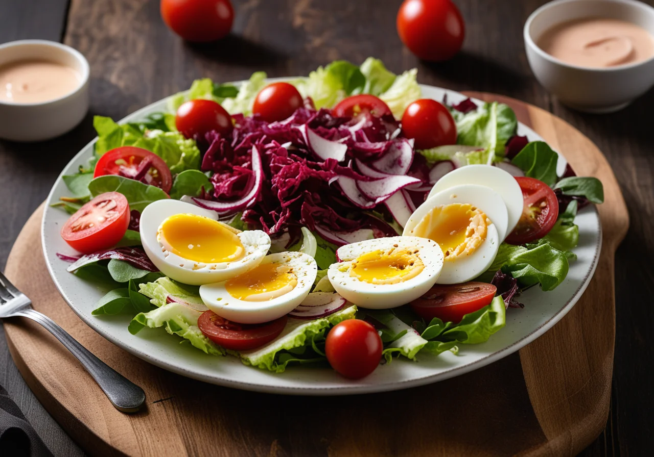 Mixed Salad with Egg, Turkey and Cocktail Sauce