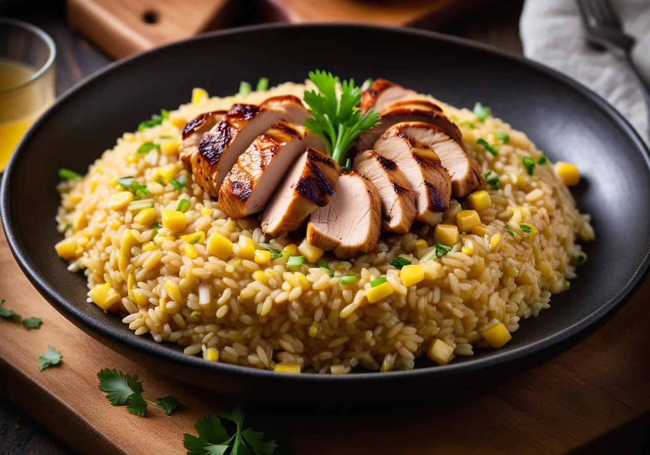 Risotto with Leek and Corn Chicken Breast