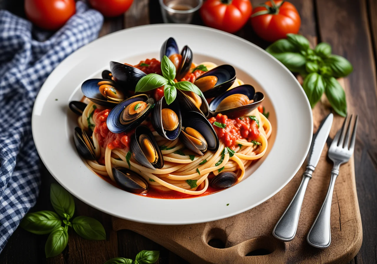 Pasta with Tomato Sauce and Mussels