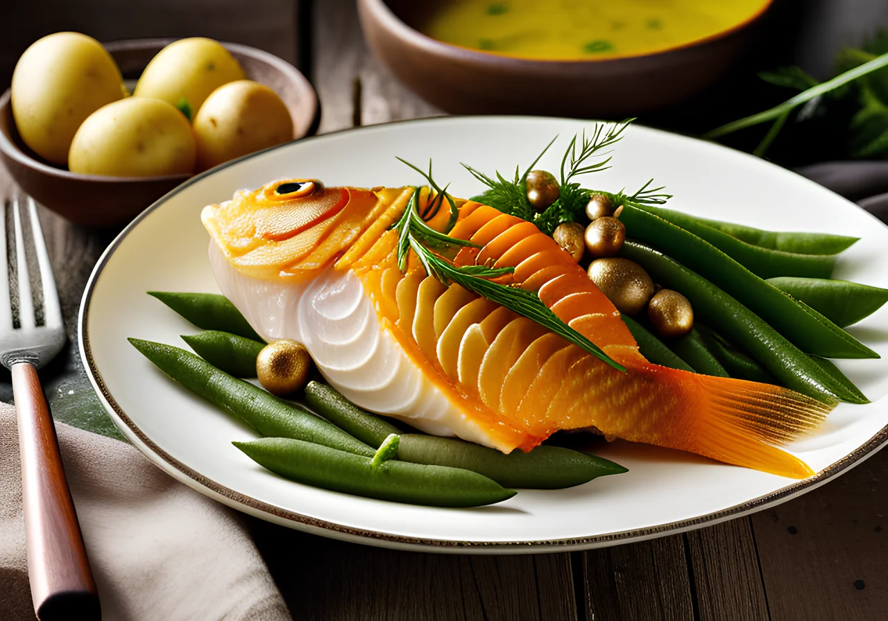 Potato-Fish Pan with Green Beans, Dill and Shallots