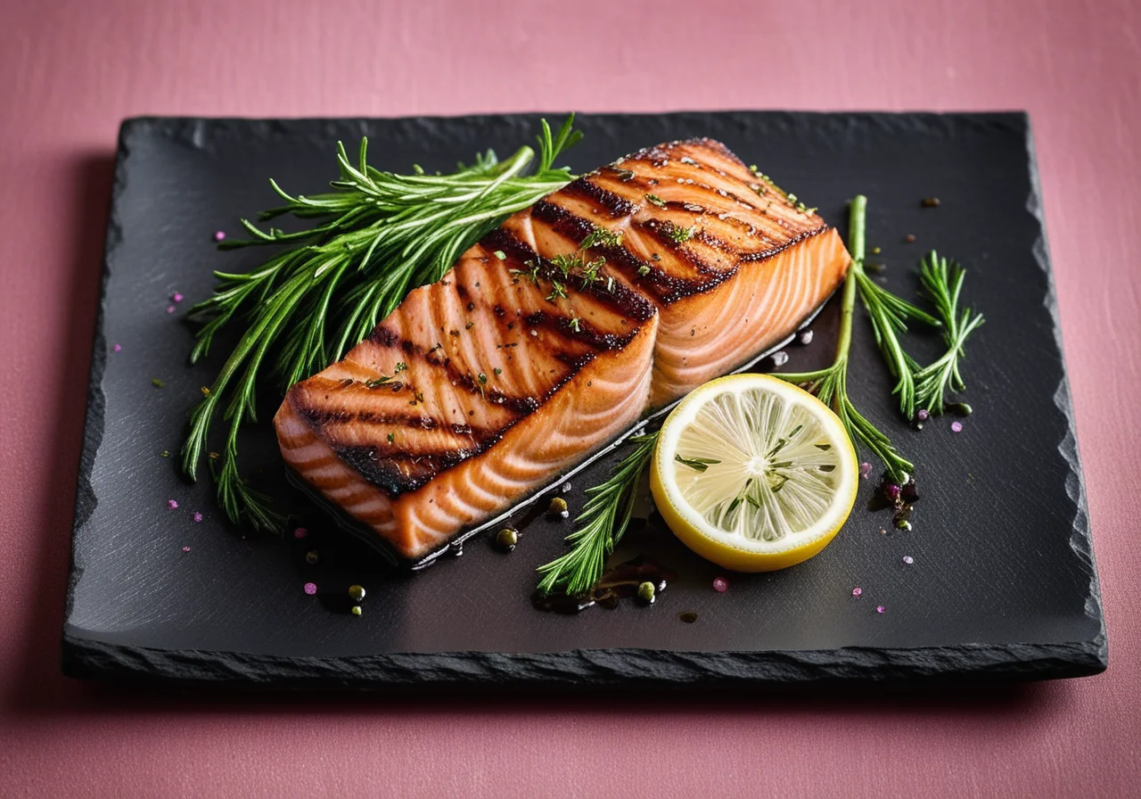 Grilled Salmon Steak with Dill and Onions