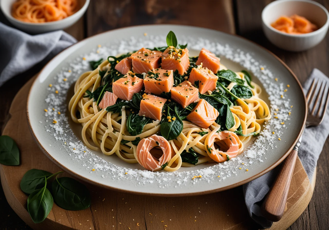 Pasta with Spinach and Smoked Salmon