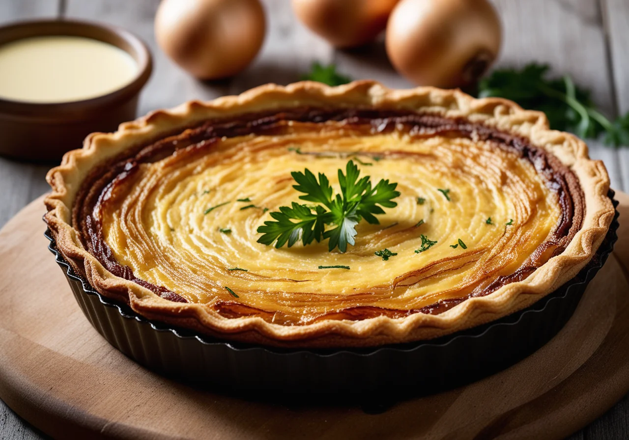 Quiche with Onions and Salad