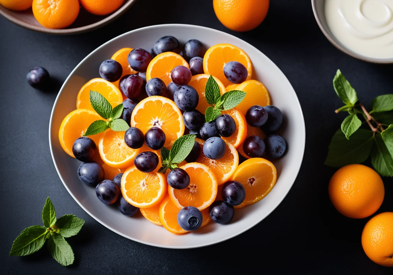 Mandarinen und Trauben mit Quarksoße