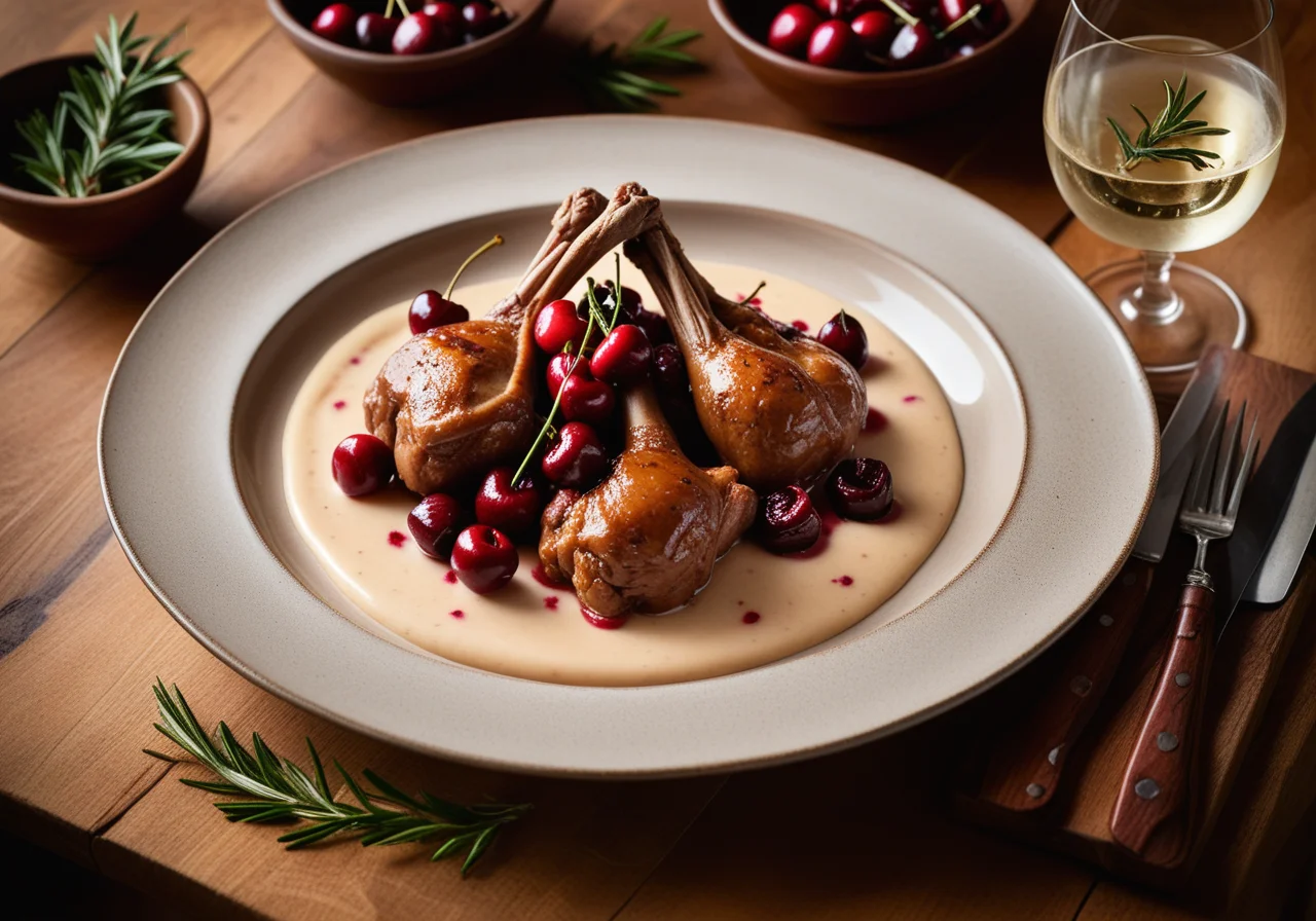 Braised Wild Rabbit Legs with Buttermilk and Cherries
