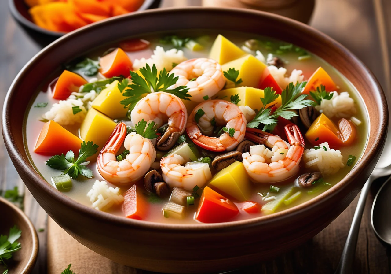 Rice Vegetable Soup with Shrimp