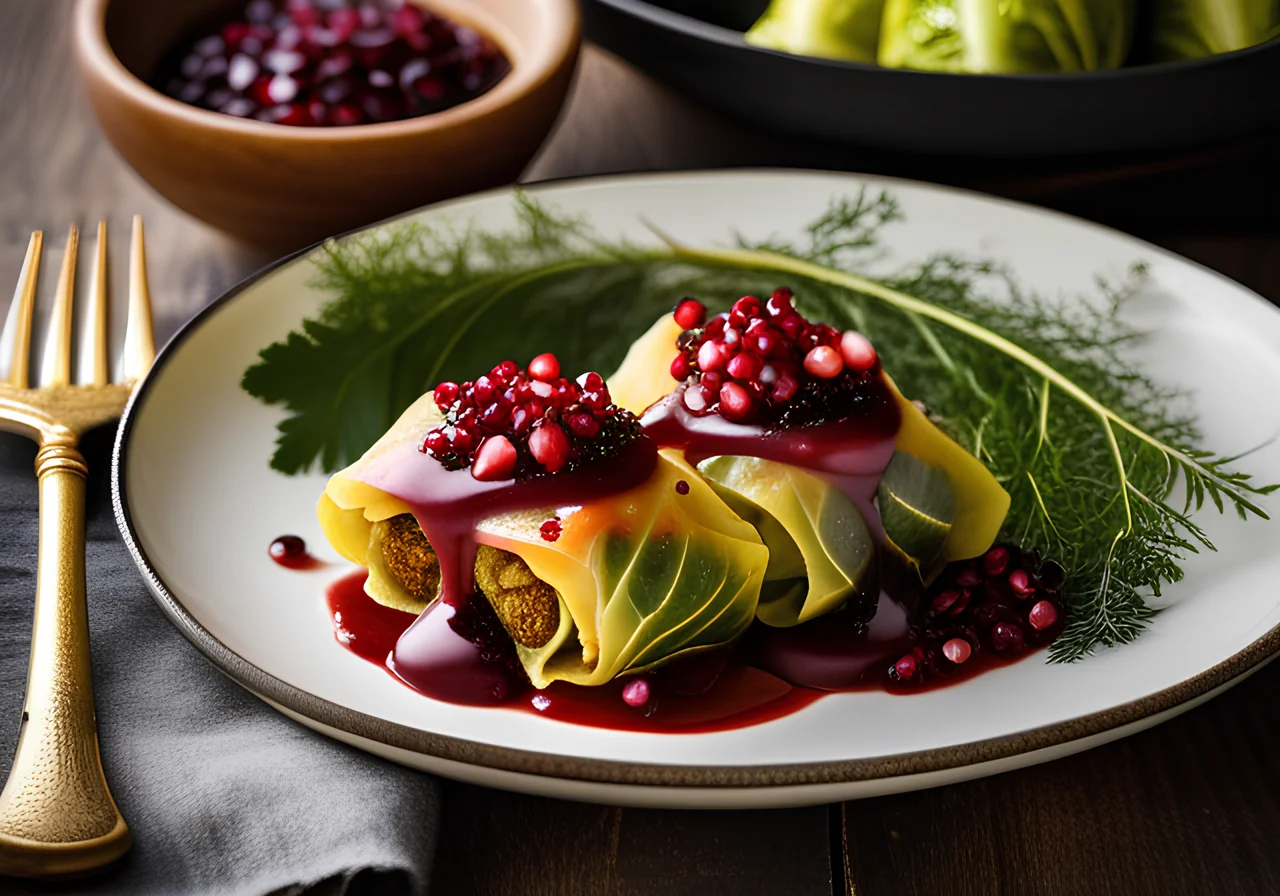 Savoy Cabbage Rolls with Lentil Pomegranate Filling
