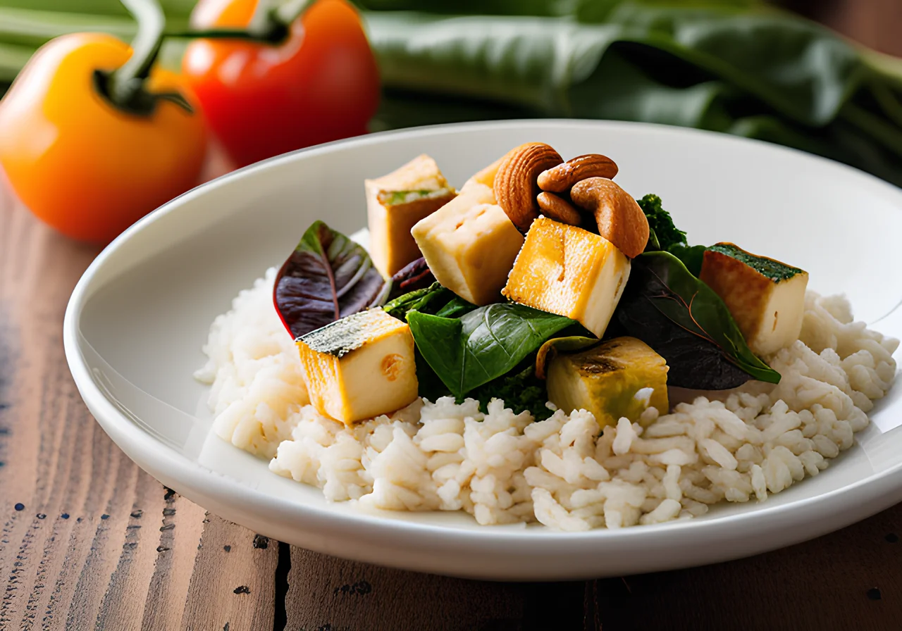 Paneer with Swiss Chard, Basmati Rice and Cashews