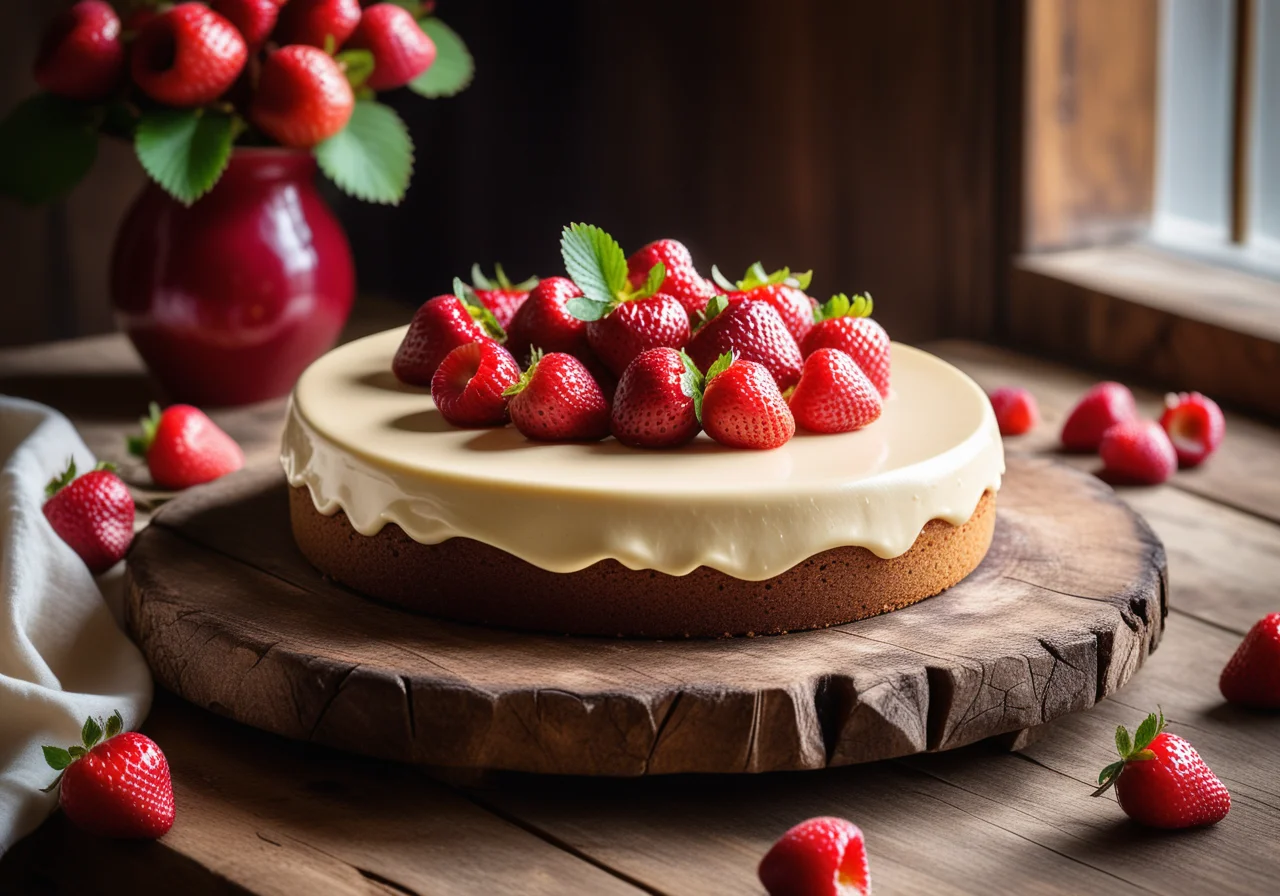 Strawberry Pizza (Sheet Cake with Cream and Strawberries)