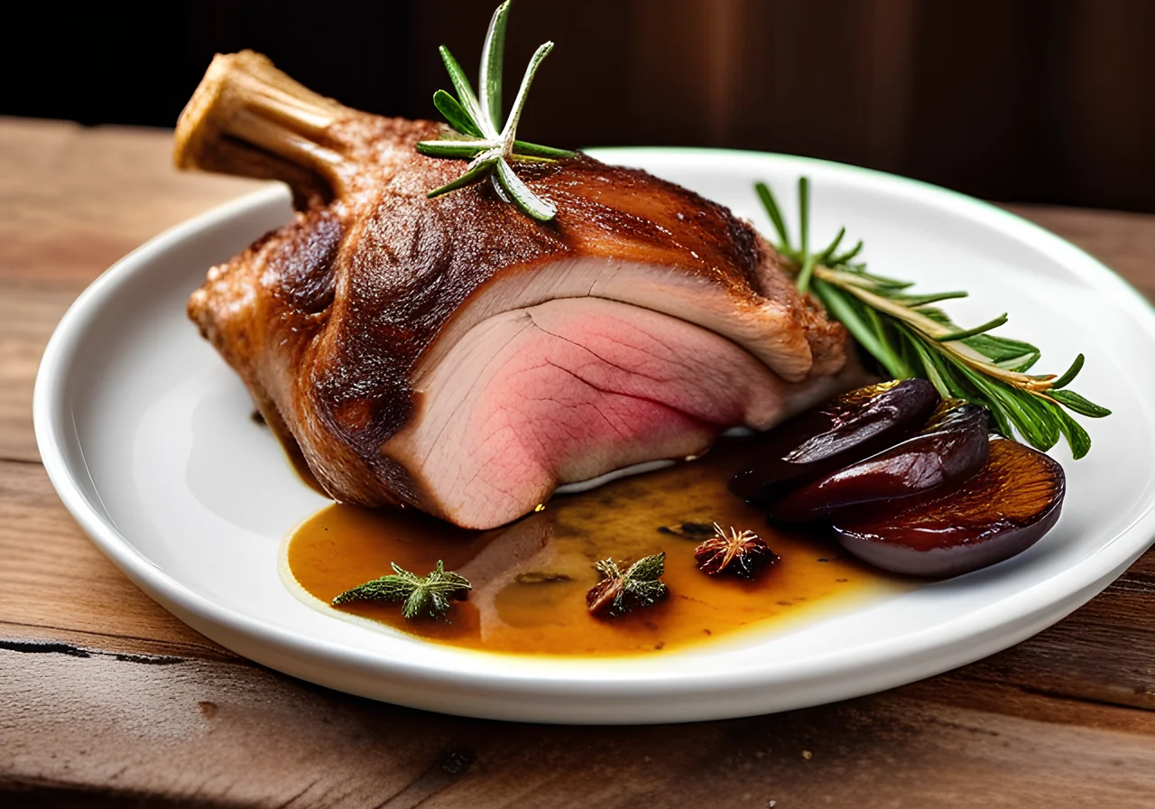 Punctured Lamb Leg with Garlic, Dates, and Rosemary