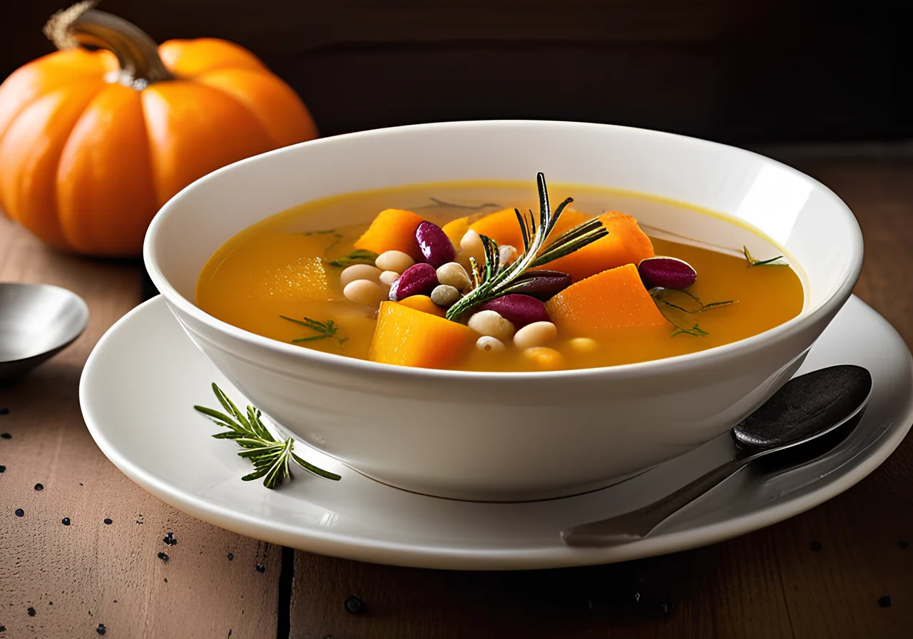 Autumn Vegetable Soup with Beans, Carrots and Pumpkin