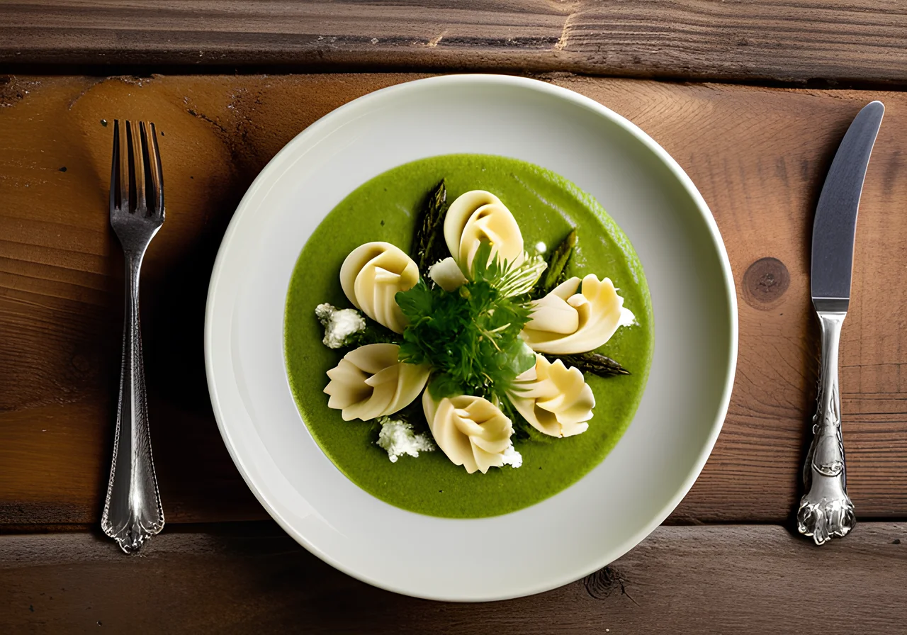 Bandnudeln mit Spargelpüree