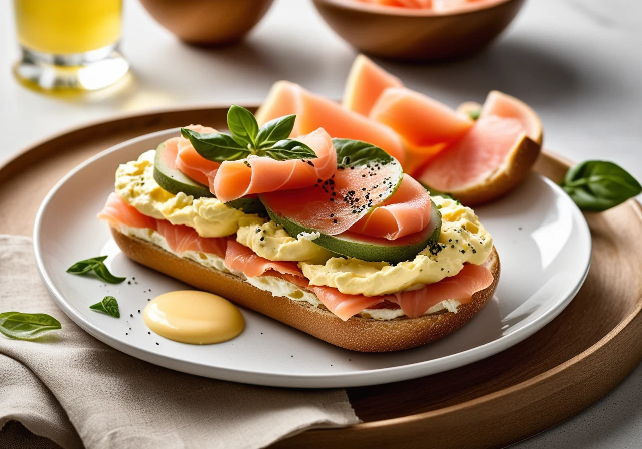 Salmon Bagel with Scrambled Eggs