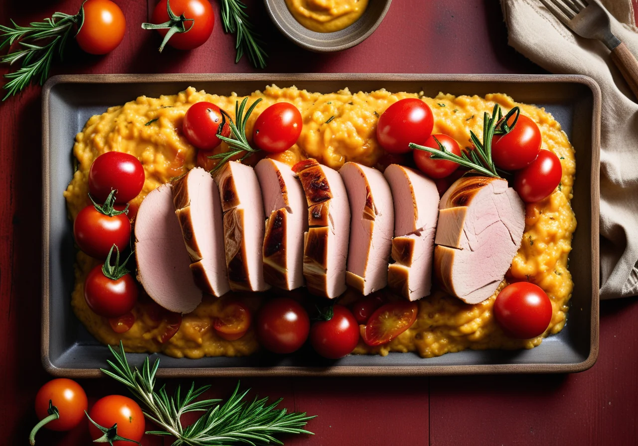 Rolled Turkey Roast with Tomatoes and Lentil Vegetables