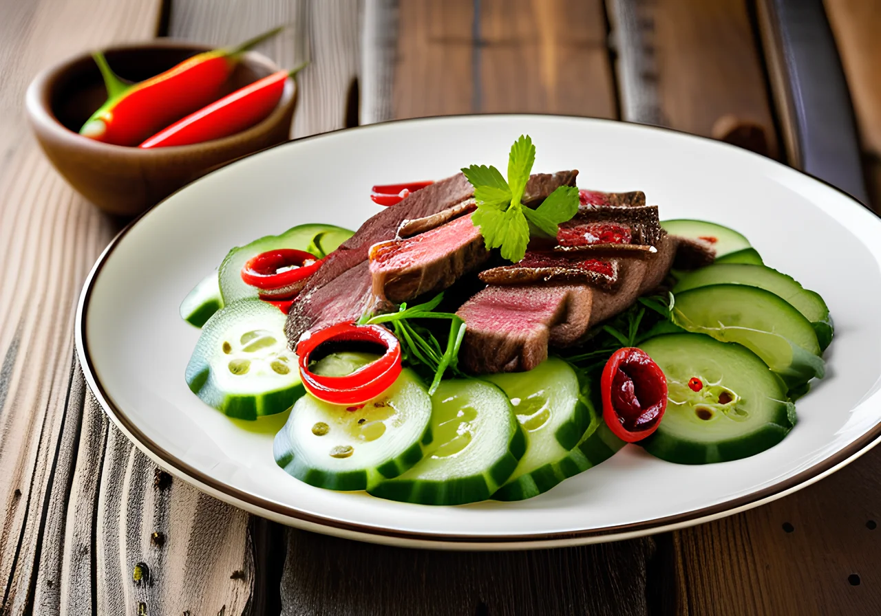 Asian Cucumber Salad with Steak Strips