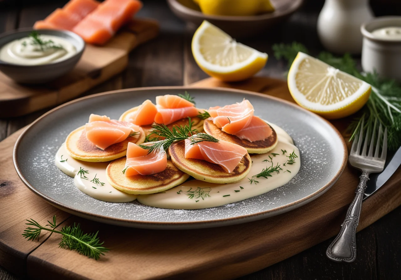 Small Pancakes with Smoked Salmon