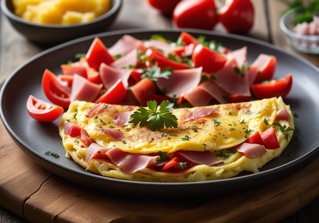 Potato Omelette with Bell Pepper and Ham