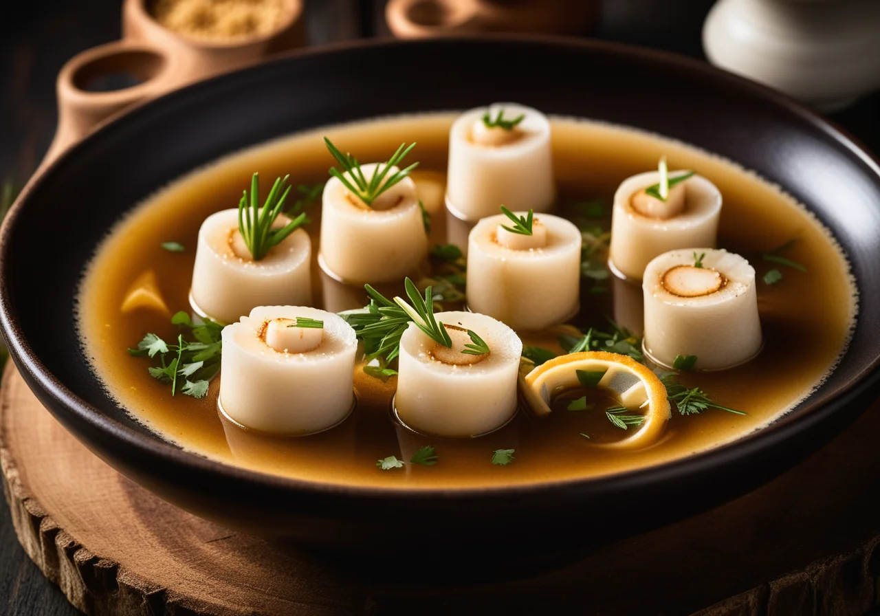 Schollenrolls in Spiced Broth