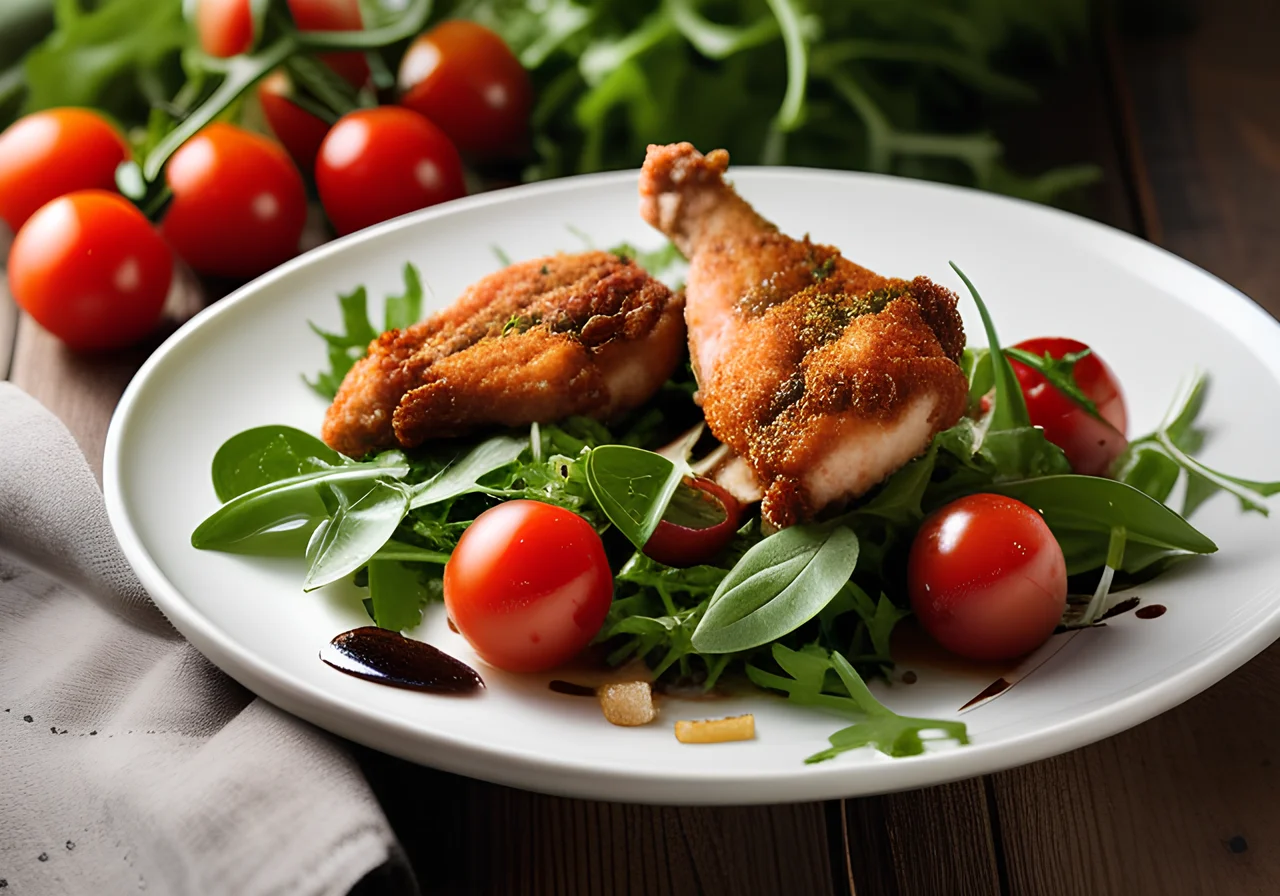 Arugula Salad with Pan‑Fried Chicken Breast, Tomatoes and Parmesan