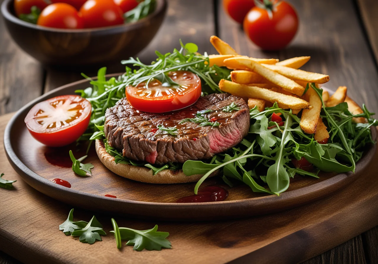 Beef Patty with Salad and Fries