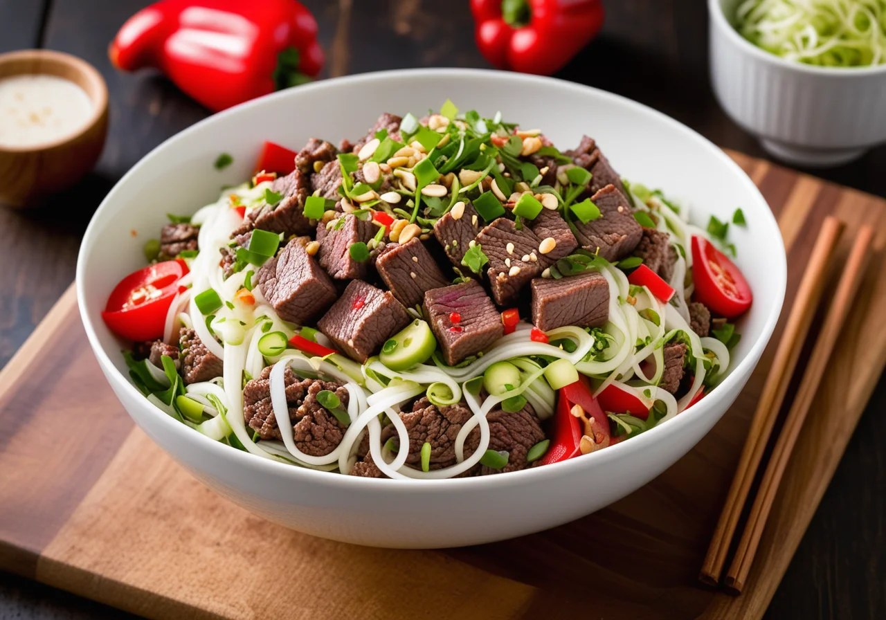 Ground Beef Glass Noodle Salad with Sprouts
