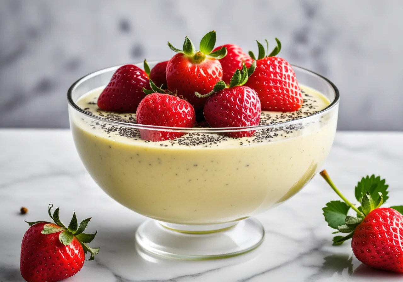 Poppy Seed Flambé with Marinated Lime Strawberries