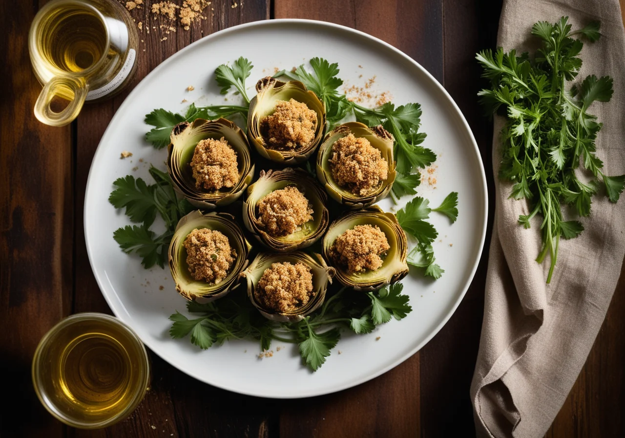 Baked Artichokes with Spicy Breadcrumbs