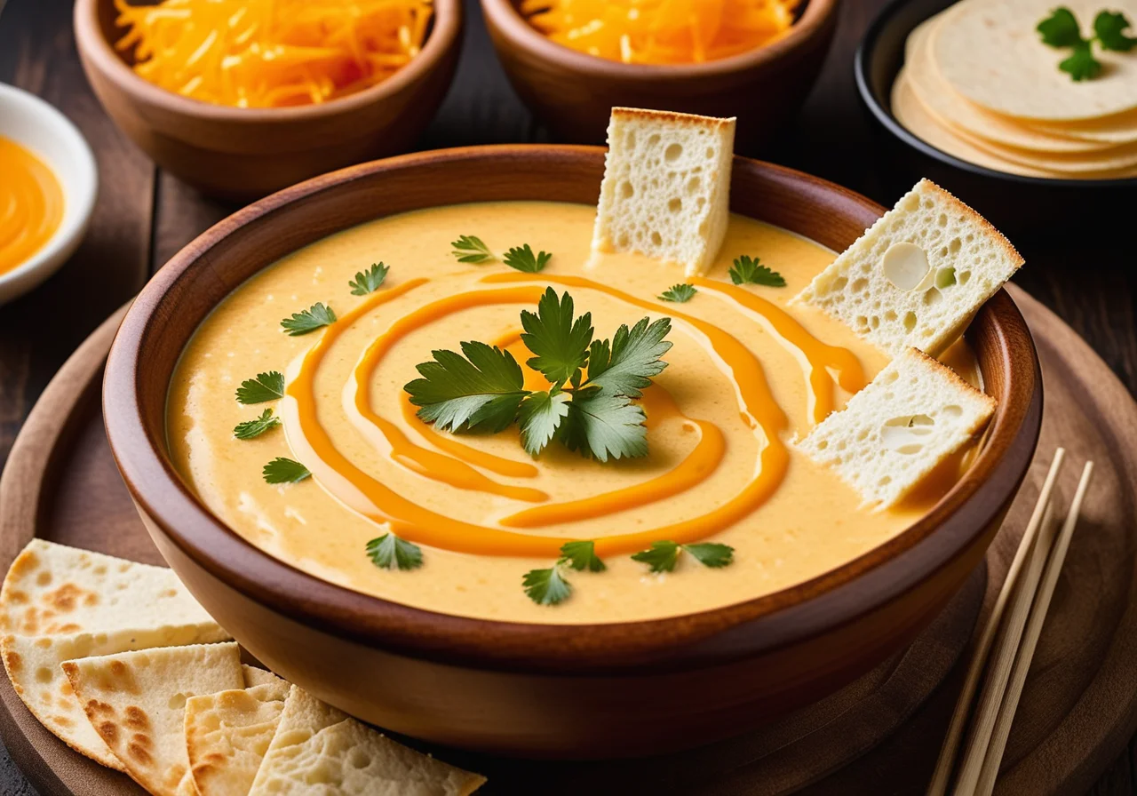 Spicy Cheese Fondue with Cheddar and Tortillas