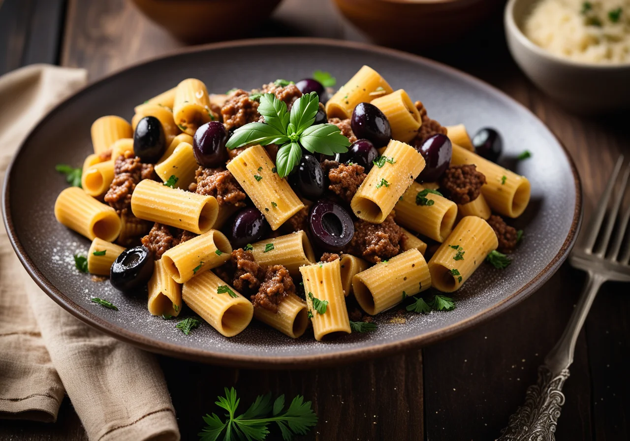 Pasta with Mushroom and Ground Meat Sauce