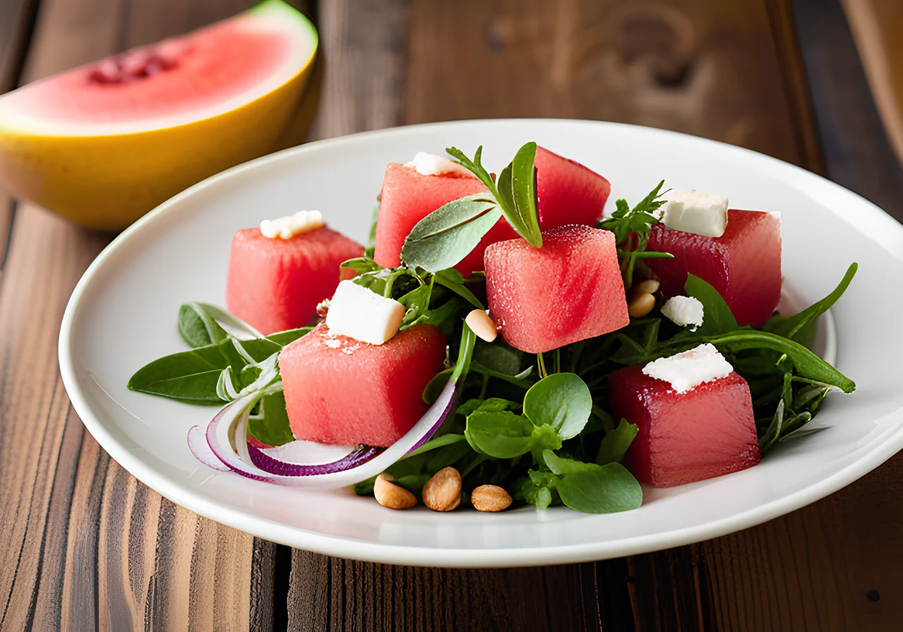 Spicy Melon-Arugula Salad with Feta and Lemon Dressing
