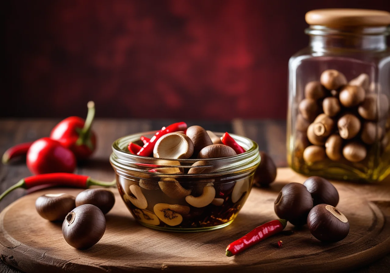 Pickled Mushrooms in a Jar