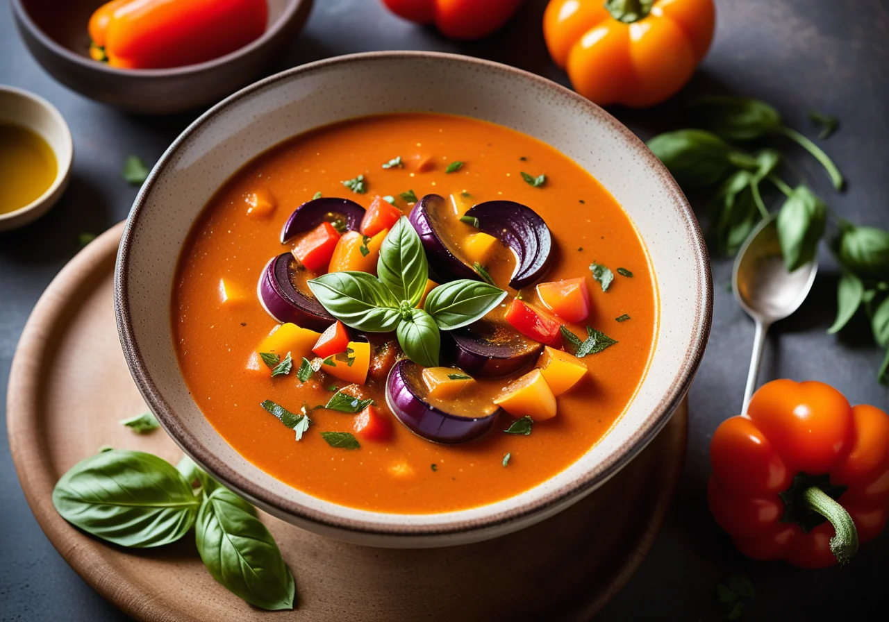 Paprika Soup with Eggplant and Thyme