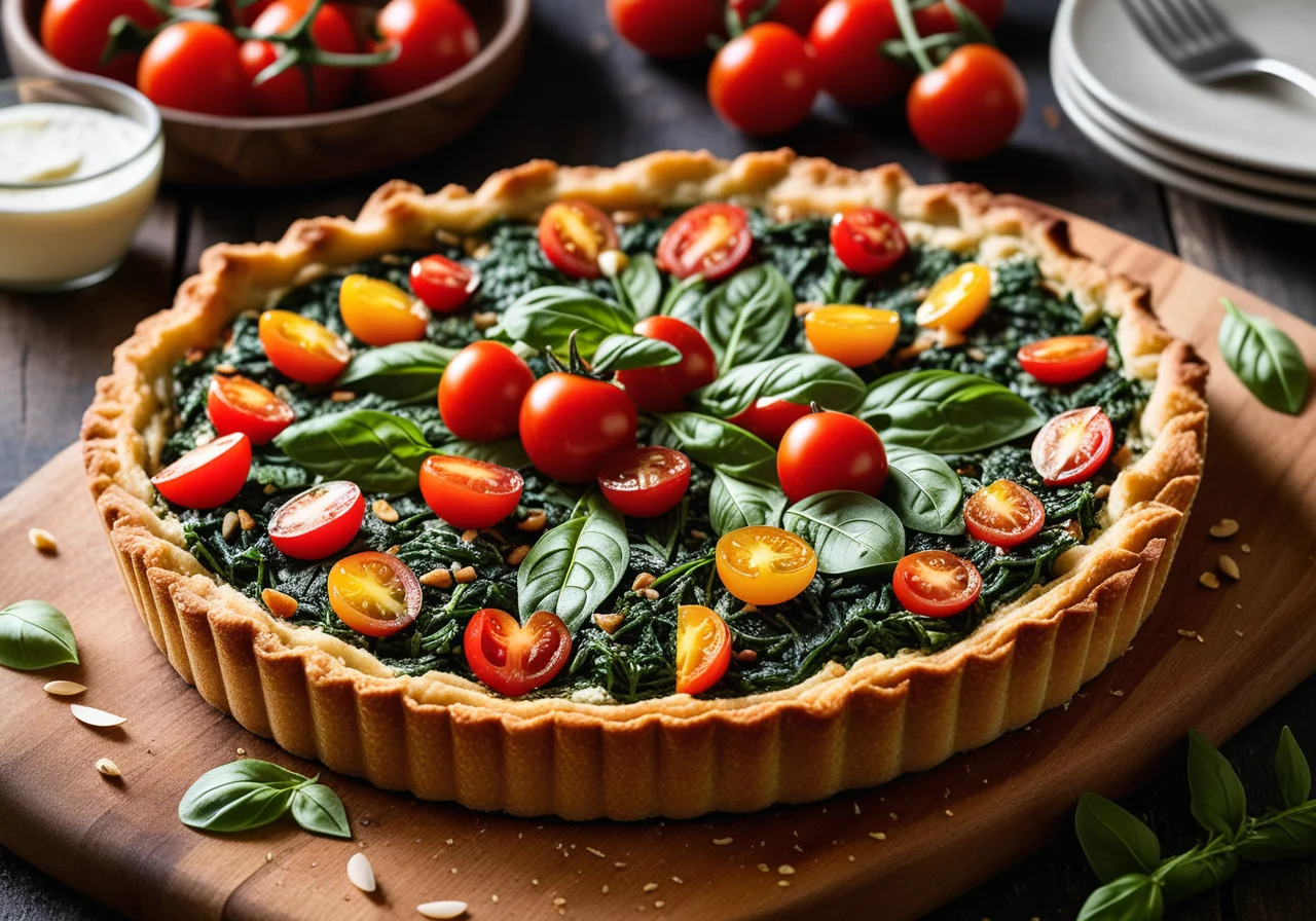 Spinach Tomato Tart with Pine Nuts