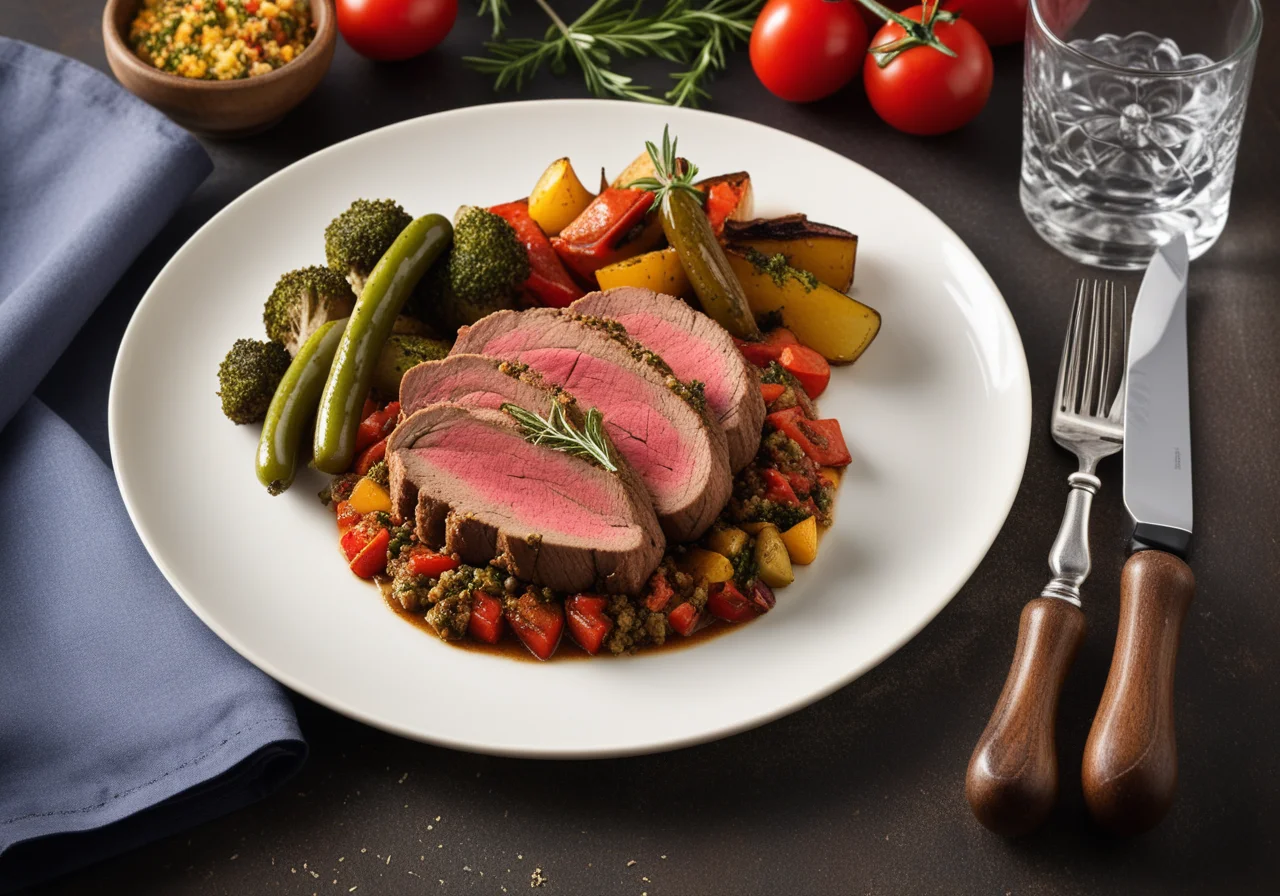 Veal Sirloin with Herb Crust and Ratatouille Vegetables