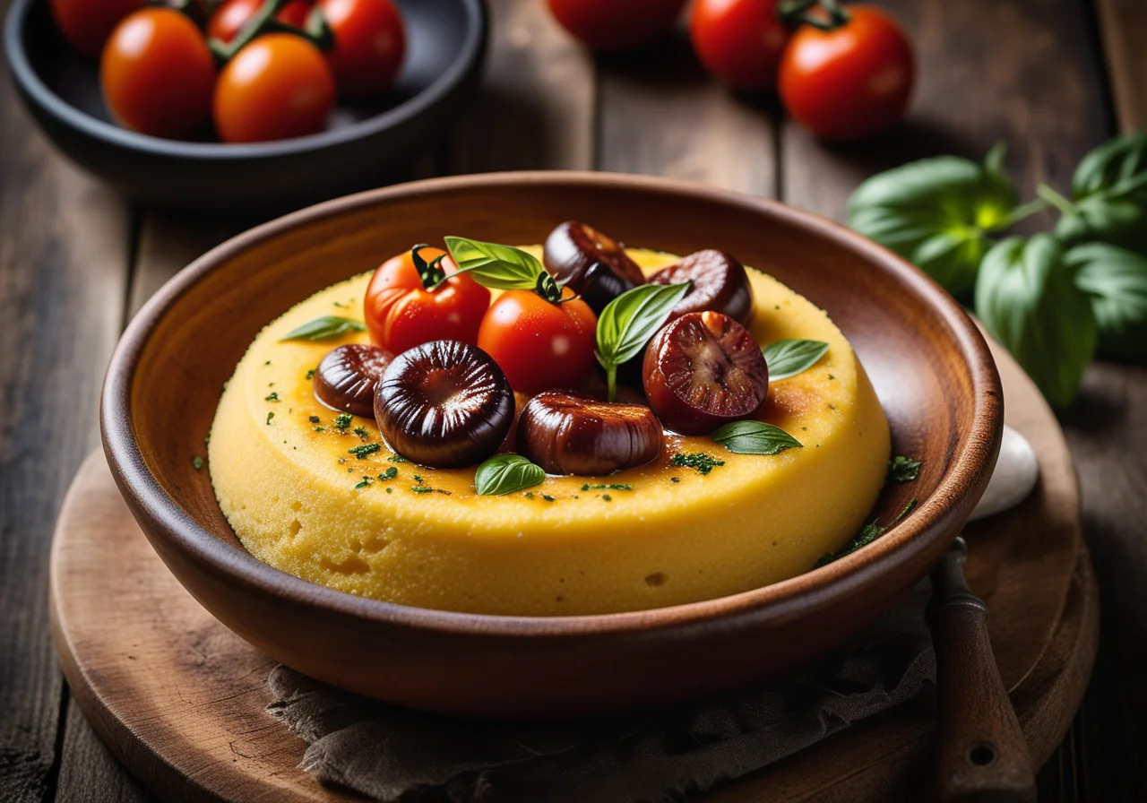Grilled Sausage Snail with Polenta