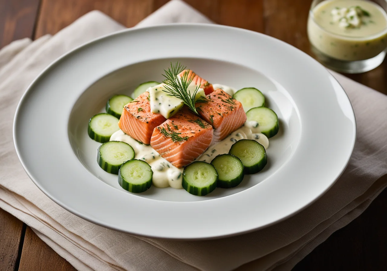 Salmon Cucumber Ragout in Dill Cream Sauce