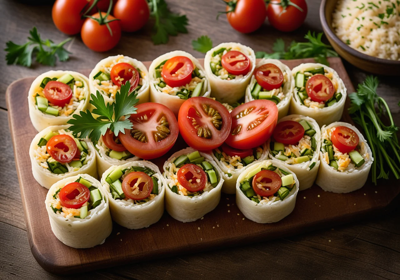 Salad Rolls with Filling and Leek-Tomato Vegetables