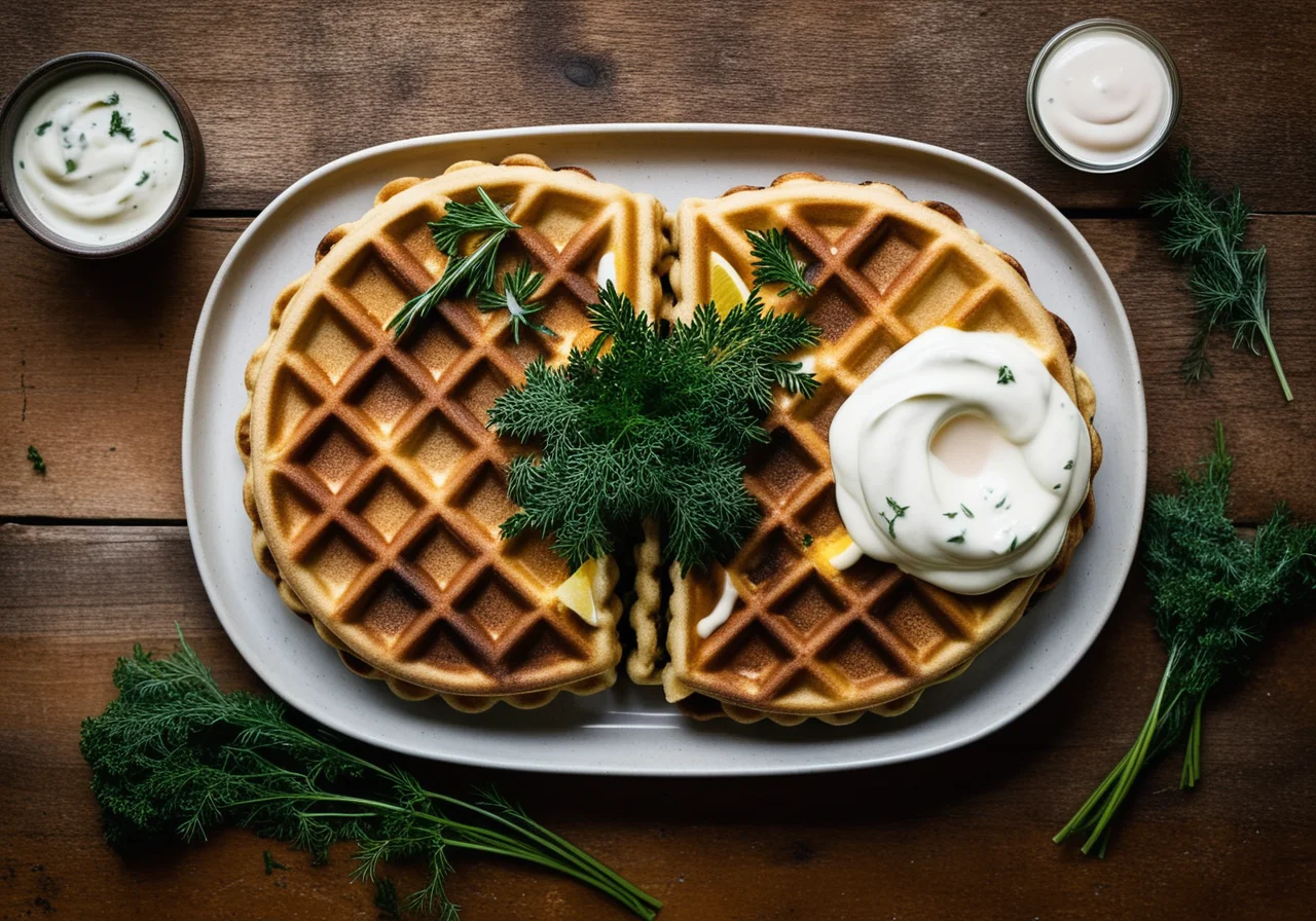 Kale Waffles with Herb Sauce