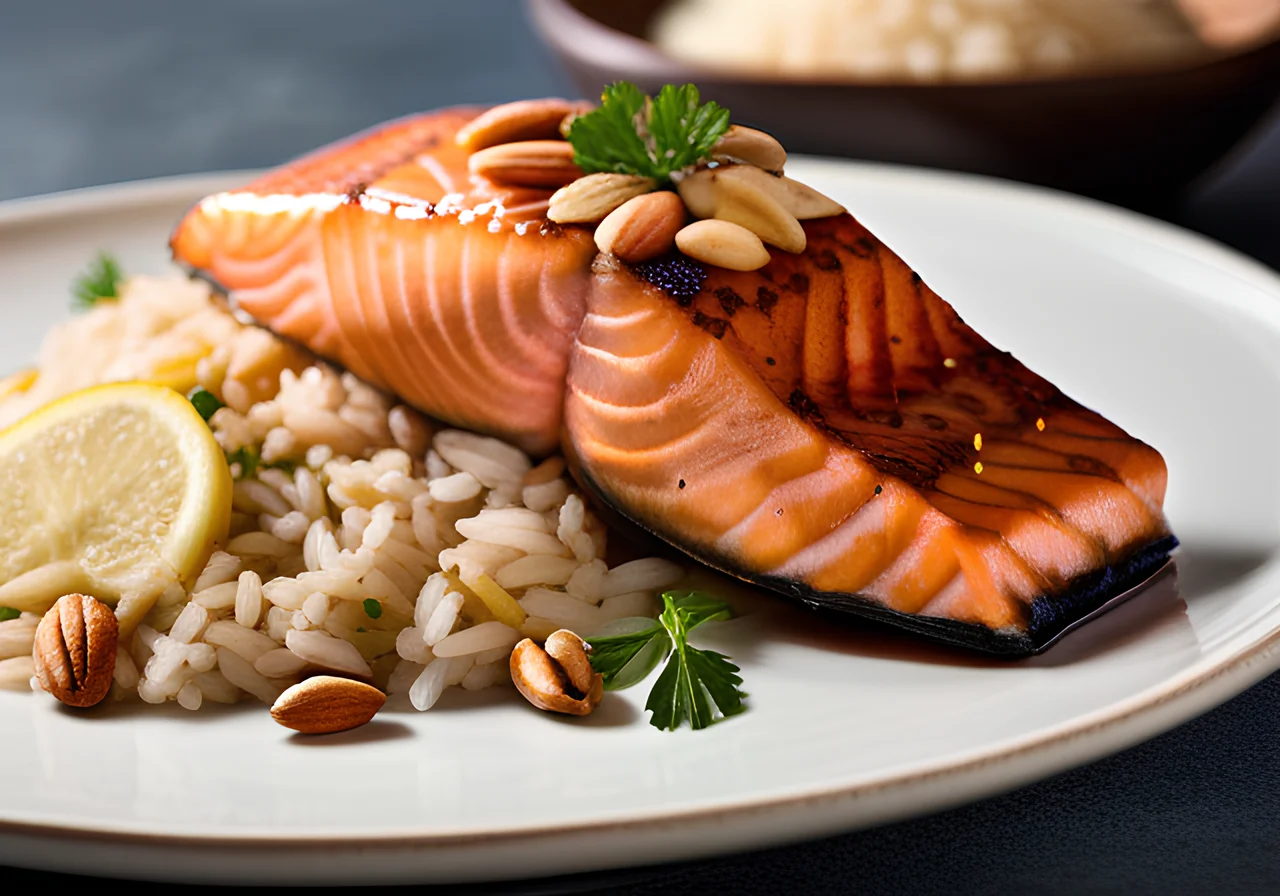 Orange Salmon with Nut Rice